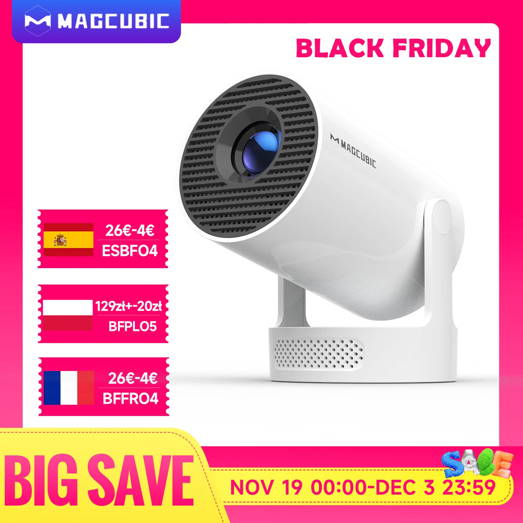 Magcubic HY300 Pro+ 4K Android 11 Portable Projector 8000 Lumens WiFi 6 BT5.4 Outdoor Theater 5W HiFi Speaker 720P HD Supported
