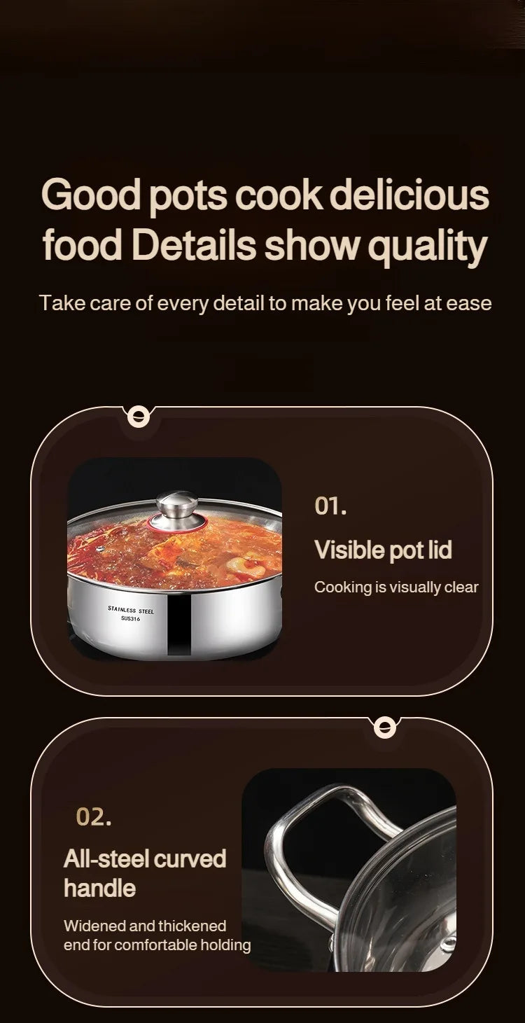 Double-ear Soup Pot Household Thickened 316 Stainless Steel Milk Pot Porridge Pot Small Cooking Pot Steaming Pot Induction