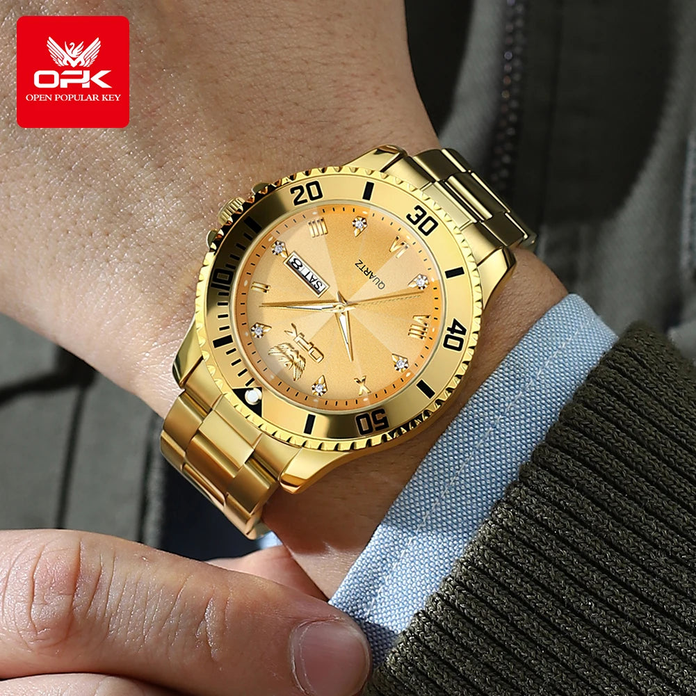 OPK Brand Men's Watches Luxury Gold Wristwatch for Men High-end Waterproof Original Watch 8171