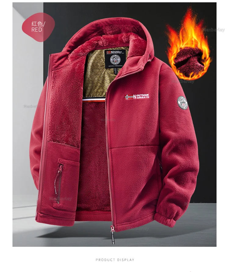 Maxbarley Winter Sportswear Set Mens Retro Training Thick Fleece Jacket + Pants Two Piece Set Casual Ski Running Tracksuit Suit