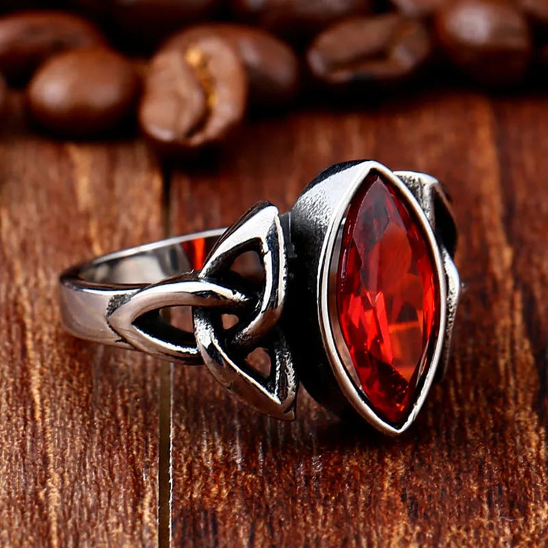 BEIER  NEW Cool Blue/Red/Black Zircon Northern Europe Viking Stainless Steel Ring Vintage Retro geometry Jewelry For Man BR8-269