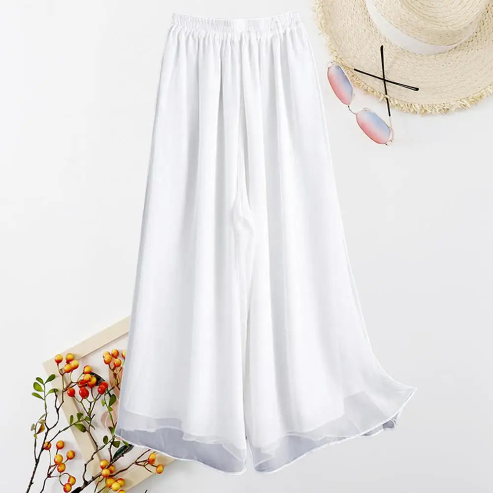 Women Chinese Classical Dance Clothing Female Elegant Trousers Practiice Clothes Modern Elastic Waist Ethnic Pants White Black