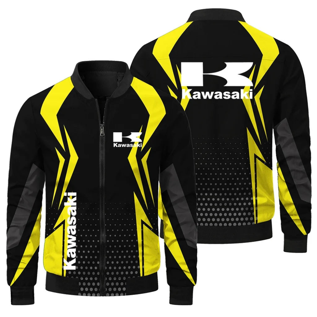 New Kawasaki Men's Racing Jacket 3D Printed Oversized Fashion Outdoor Sports Jacket Casual Windproof Riding Motorcycle Jacket