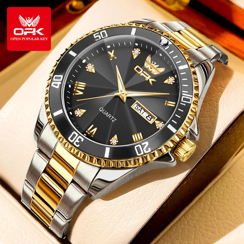 OPK Brand Men's Watches Luxury Gold Wristwatch for Men High-end Waterproof Original Watch 8171