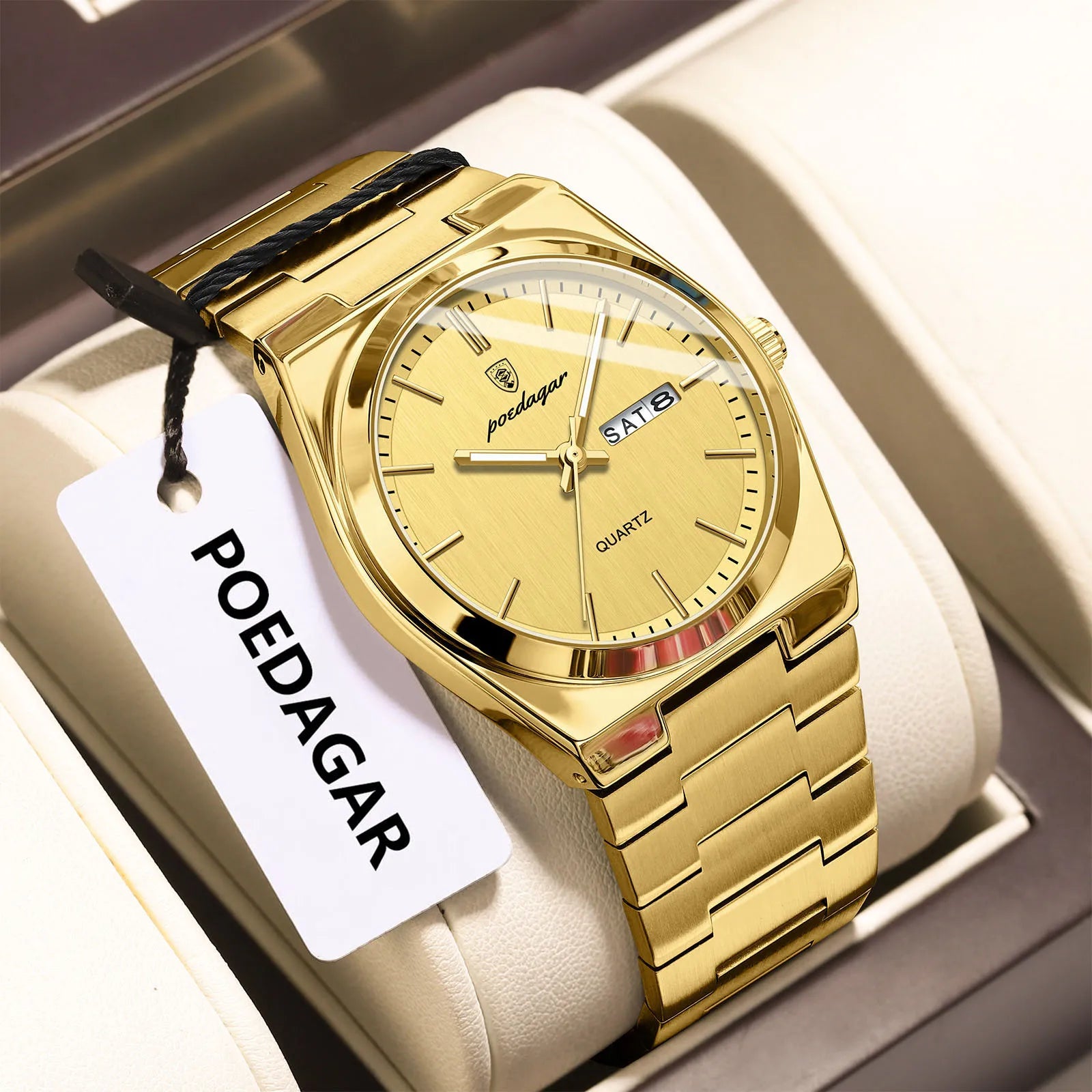 POEDAGAR Fashion Classic Man Watch Waterproof Luminous Date Week Luxury Men Watch Stainless Steel Quartz Business Men's Watches