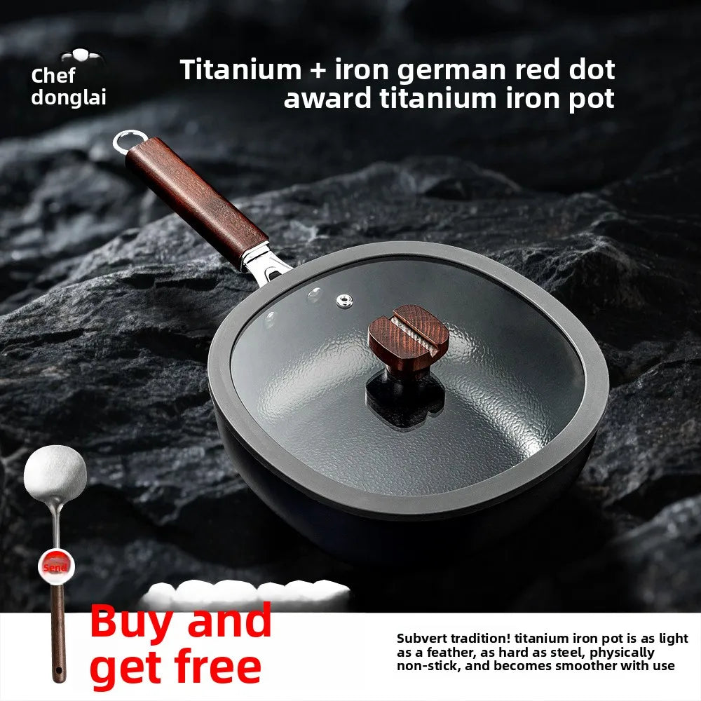 Titanium iron pot, non stick pot, thickened extreme iron wok, cast iron pot, induction cooker, gas universal flat bottomed pot