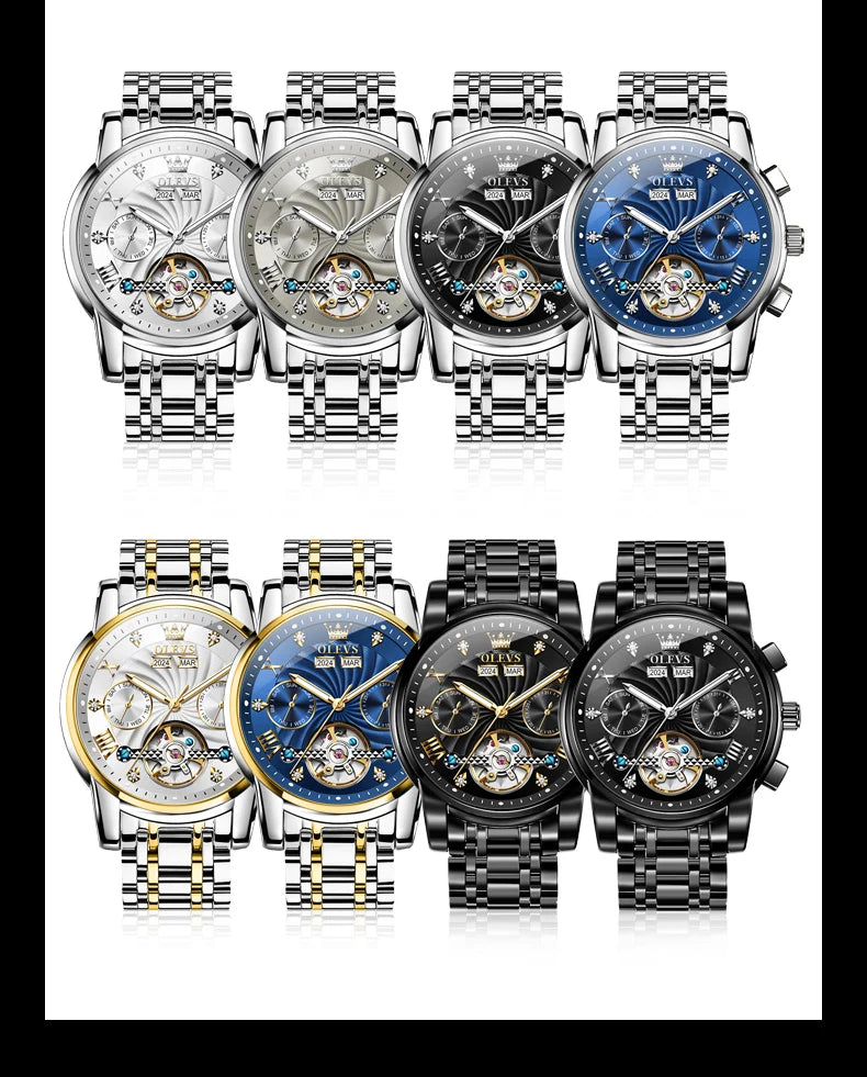 OLEVS Men's Watches 7088 Luxury Trend Fashion Automatic Mechanical Watch for Man Hollow Quartz Movement Complete Calendar Week