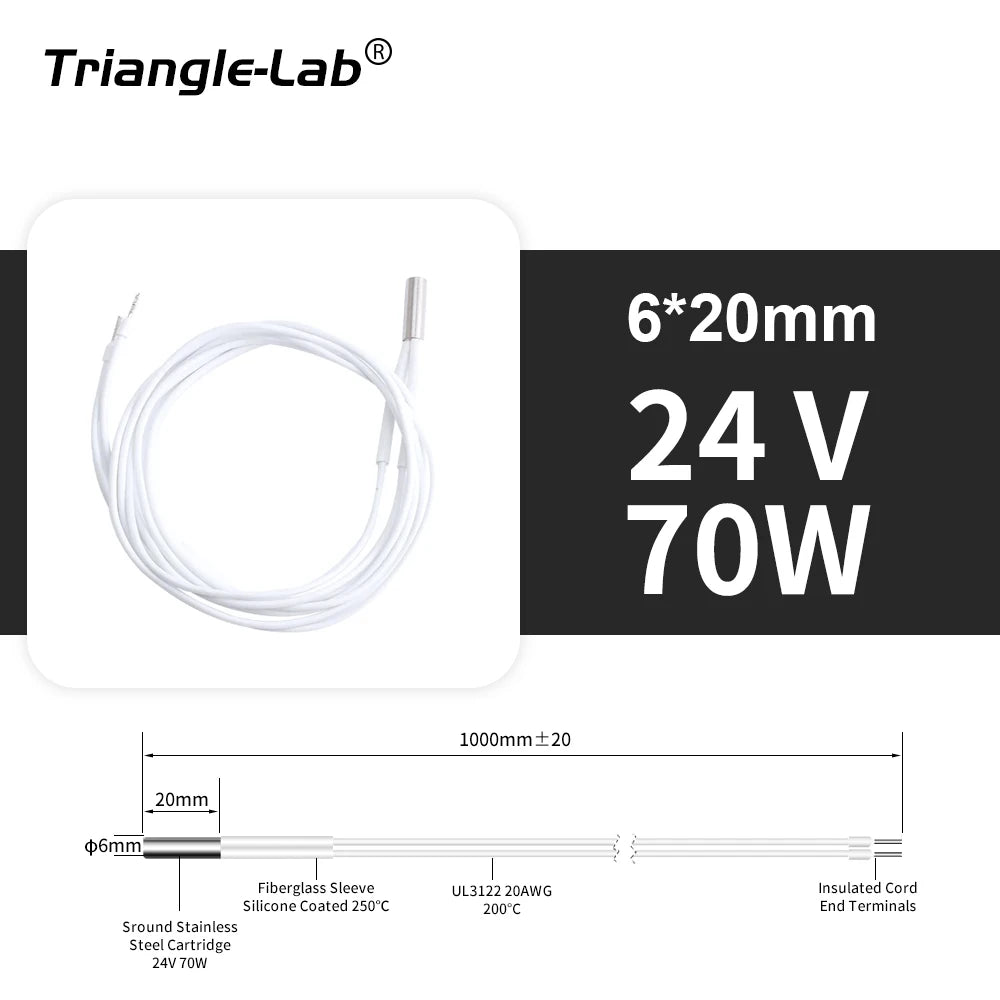 Trianglelab 3D Printer 6*20MM 12V/24V 40W Heater Cartridge With 100CM cable For 3D Printer for PT100 HOTEND Volcano MK8 MK9