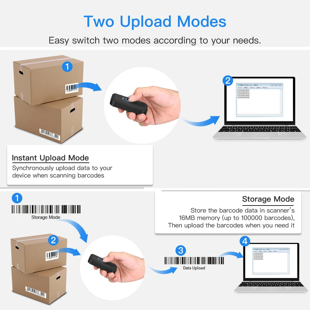 Eyoyo EY-009L Mini 1D Laser Bluetooth Barcode Scanner UPC/EAN/Codabar Code Reader. Support Hide/Add Custom Prefix/Suffix Digits
