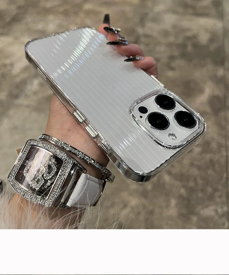 Soft Corrugated Transparent Phone Case For iPhone 11 12 13 14 15 16 Pro Max Plus Shockproof Silicone Clear Bumper Cover