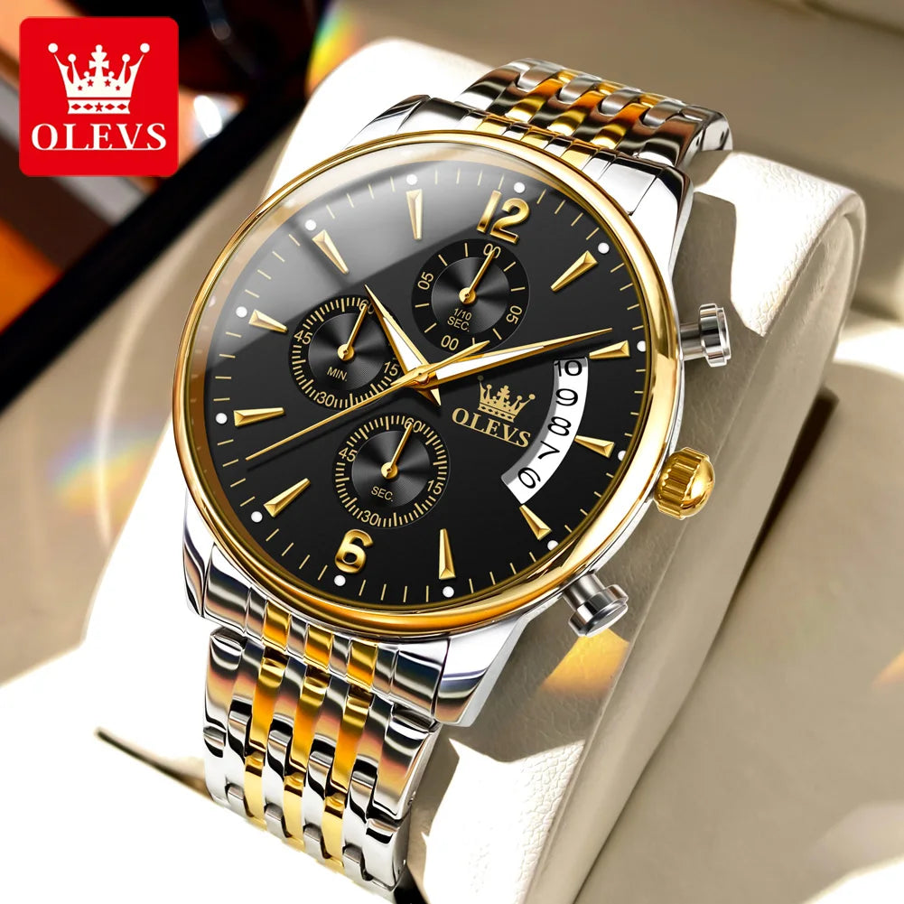 OLEVS Men's Watch Waterproof Luminous Wrist Watch Quartz Stainless Steel Watch for Men Pilot Top Brand Male Watches