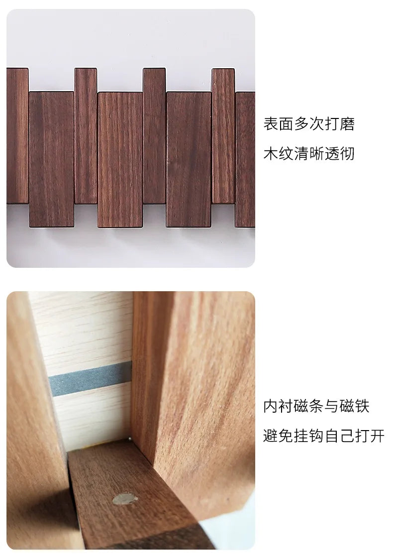 Walnut Coat Racks Wall Hanging Wall Entry Door Porch Hanging Coat Rack Perforated Solid Wood Creative Piano Keys Clothes Hook