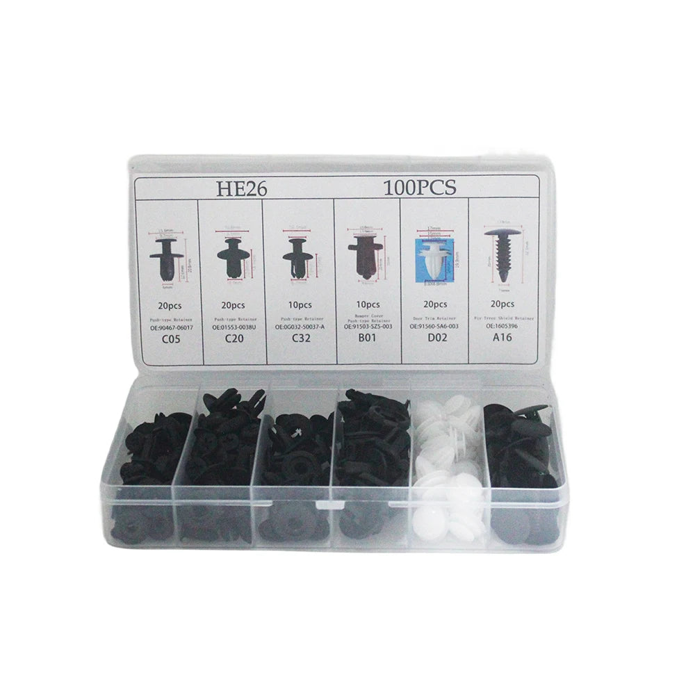 100pcs Auto Fastener Clip Kit Fender Rivet Clips Car Body Push Retainer Pin Rivet Bumper Door Trim Panel Retainer Car Clips