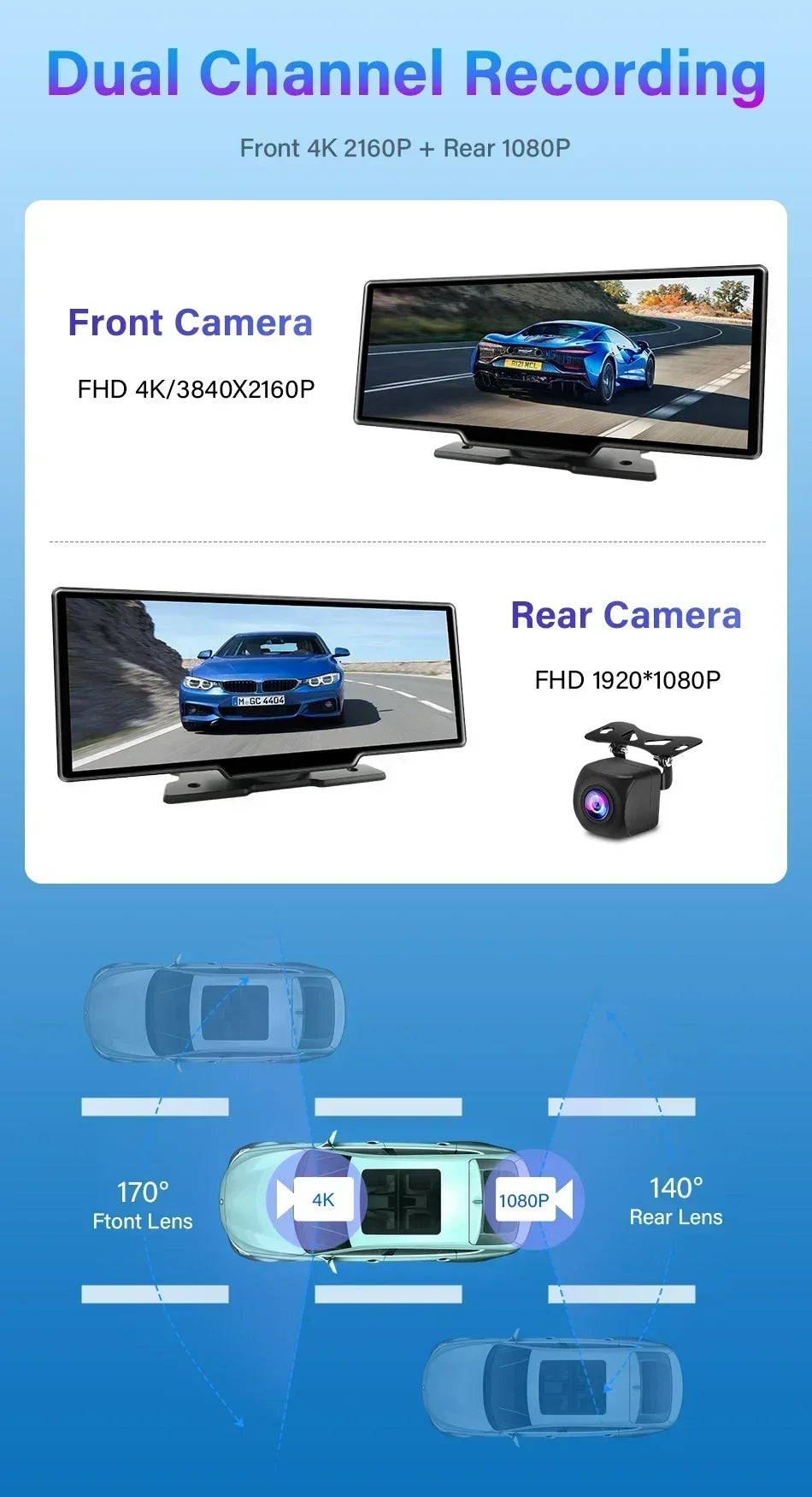 Srnubi 10.26" Dash Cam Rearview Wireless Carplay & Android Aut 4K DVR Navigation Player Dual Len Recorder Dashboard  WIFI 5.0BT