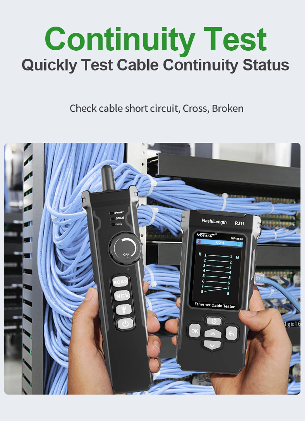 NOYAFA NF-8506 Network Cable Tester Multifunction Cable Tracker Support PING test/IP scan/Poe Measure Length Wiremap Tester