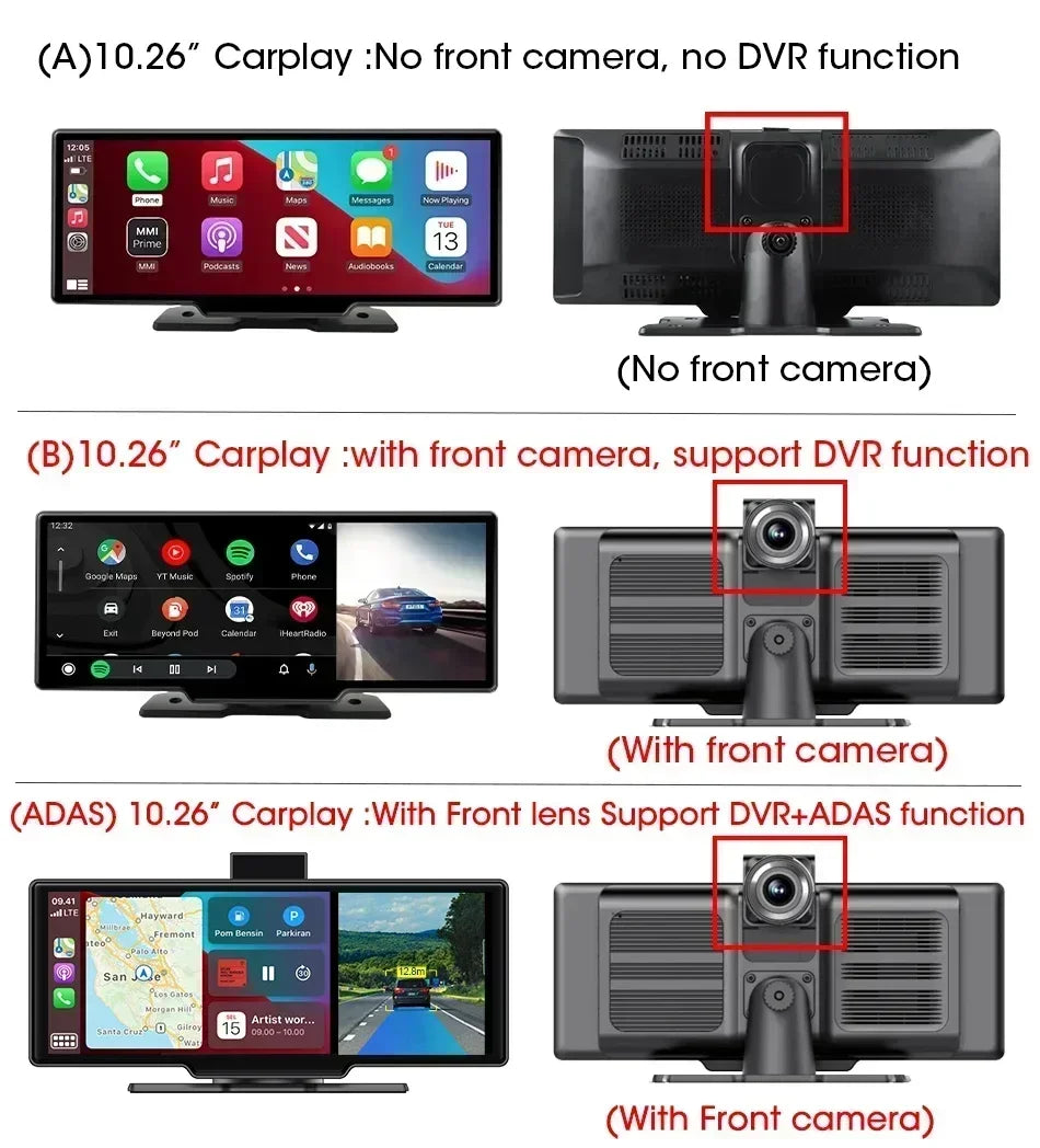 Srnubi 10.26" Dash Cam Rearview Carplay Android Auto 4K DVR Navigation Player Dual Len Recorder Dashboard WIFI BT