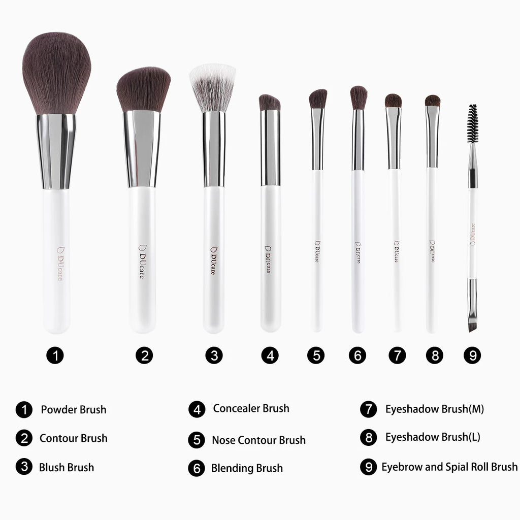 DUcare Makeup Brush Set 9pcs Foundation Blending Powder Blush Concealers Eyeshadows Brushes Must Have Beginner Use With Holder