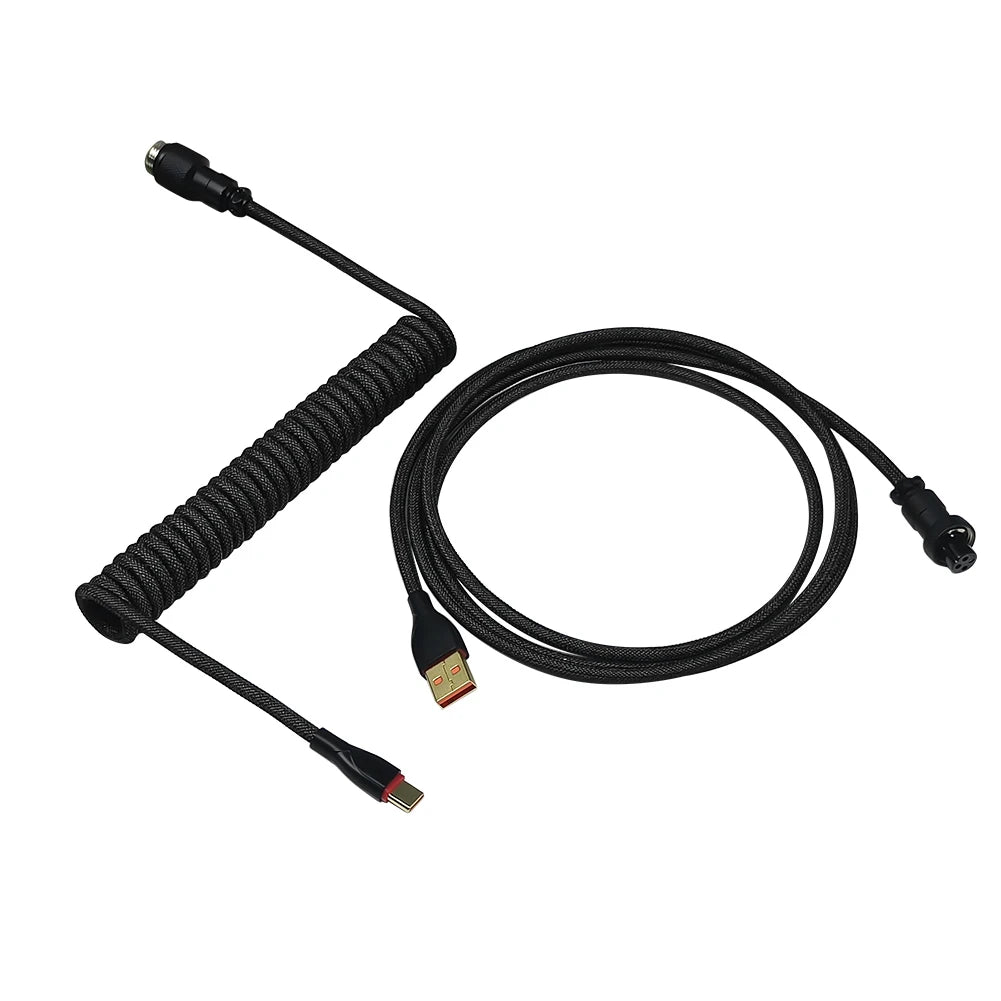 Type-c To USB Aviation Connector 2 in 1 Coiled Aviator Data Cable Rgb Colorful Lights Air Plug Connector for Mechanical Keyboard