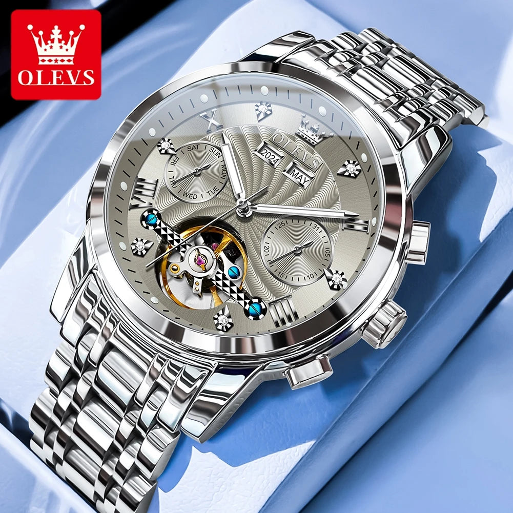 OLEVS Men's Watches 7088 Luxury Trend Fashion Automatic Mechanical Watch for Man Hollow Quartz Movement Complete Calendar Week