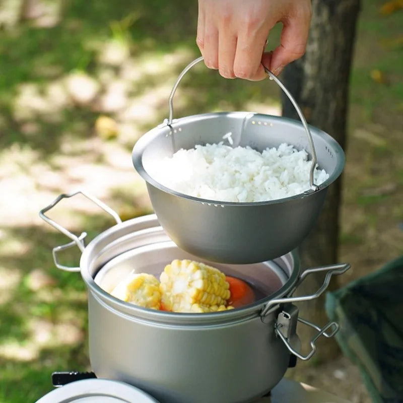 Outdoor Lightweight Titanium Pot Portable Travel Useful Large Capacity Camping Cooking Pot Family Picnic Camp Cooking Supplies