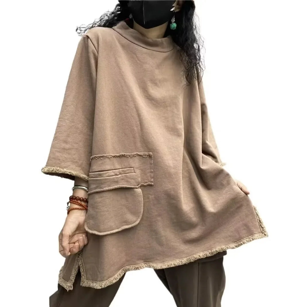 Women Clothing Women's Clothing Sales Plus size Women's Autumn Fashion Temperament Joker Long-sleeved Retro old  Tops