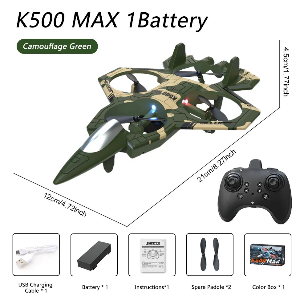 K500 MAX RC Plane Fighter 2.4G Remote Control Stunt Glider 360 ° Rolling Flight Flying EPP Foam Airplane with LED Toys for Kids