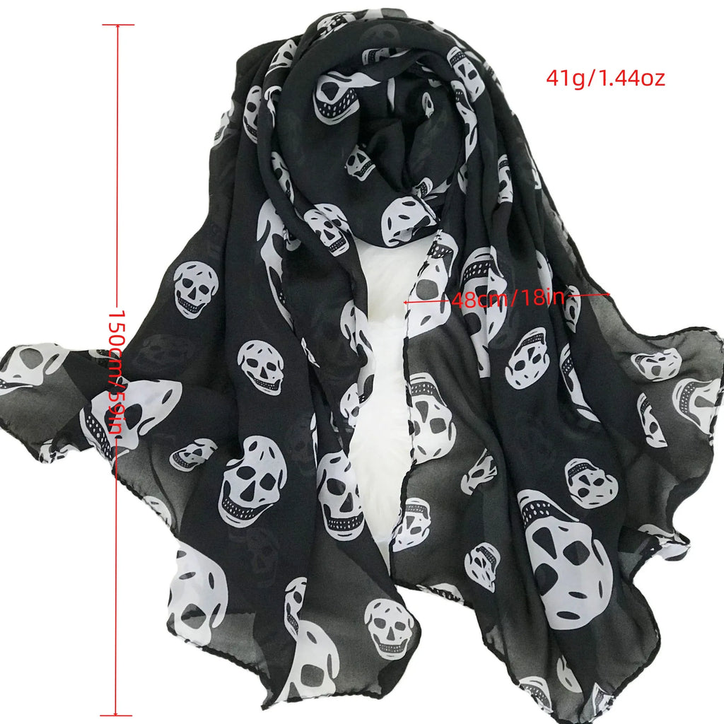 Summer Beach Long Shawl Fahion Skull Print Chiffon Silk Scarf Mulim Hijab For Man Women Soft Thin 50*150cm