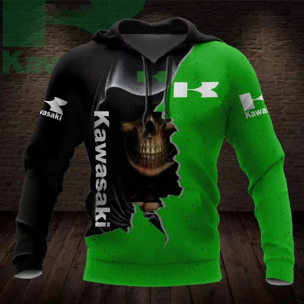 Men's Hoodie Kawasaki Hoodie Motorcycle Uniform Sportswear Racing Men's Cycling Jersey 3D Printed Three-dimensional Pattern
