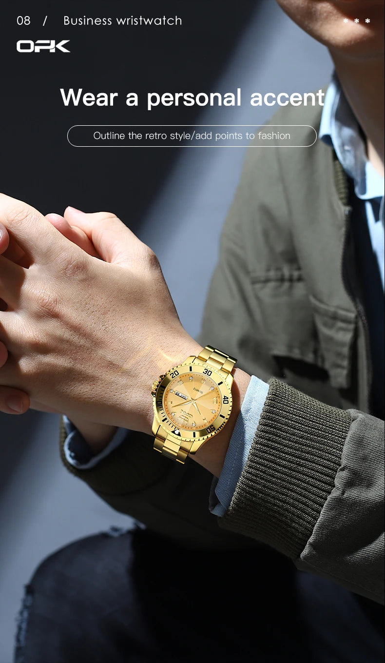 OPK Brand Men's Watches Luxury Gold Wristwatch for Men High-end Waterproof Original Watch 8171