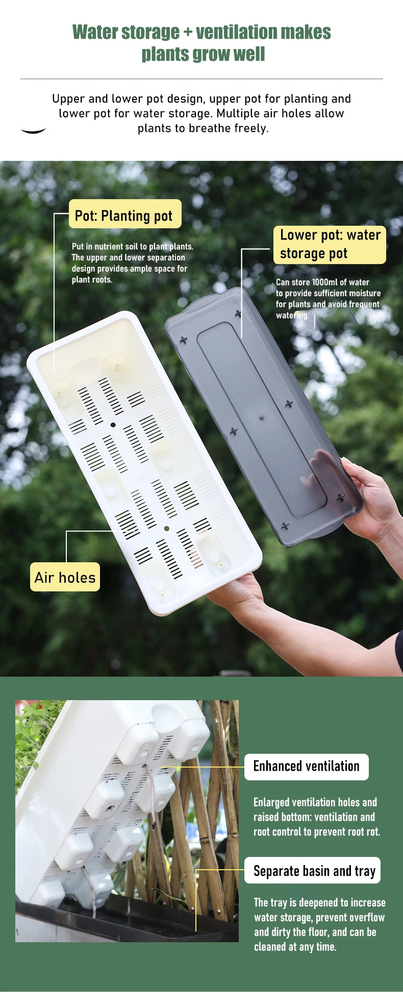 Second Generation Thickened Hollen Pot Self-priming Water Breathable Rectangular Vegetable Pots Home Garden Balcony Planting Box