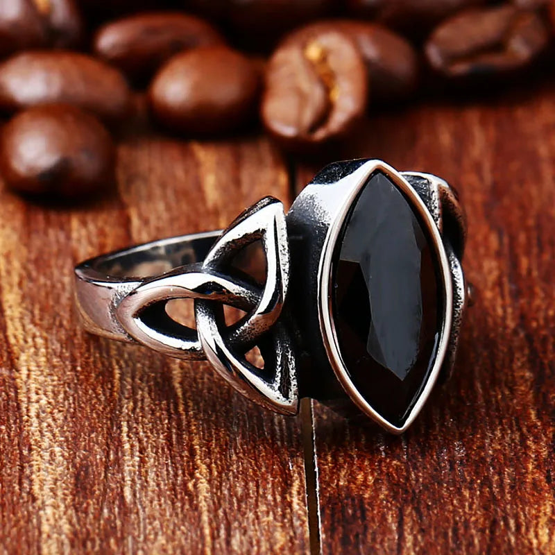 BEIER  NEW Cool Blue/Red/Black Zircon Northern Europe Viking Stainless Steel Ring Vintage Retro geometry Jewelry For Man BR8-269