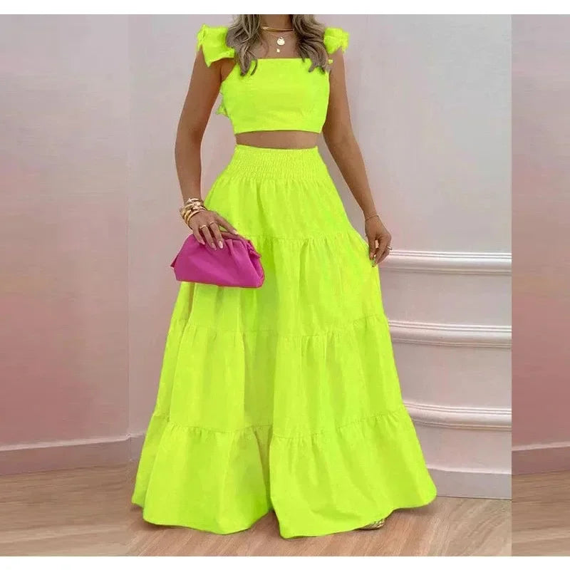 Skirt Sets Womans Clothing Streetwear New Spring/Summer Elegant Sexy Collage Sleeveless Top and Longuette Suits for Female