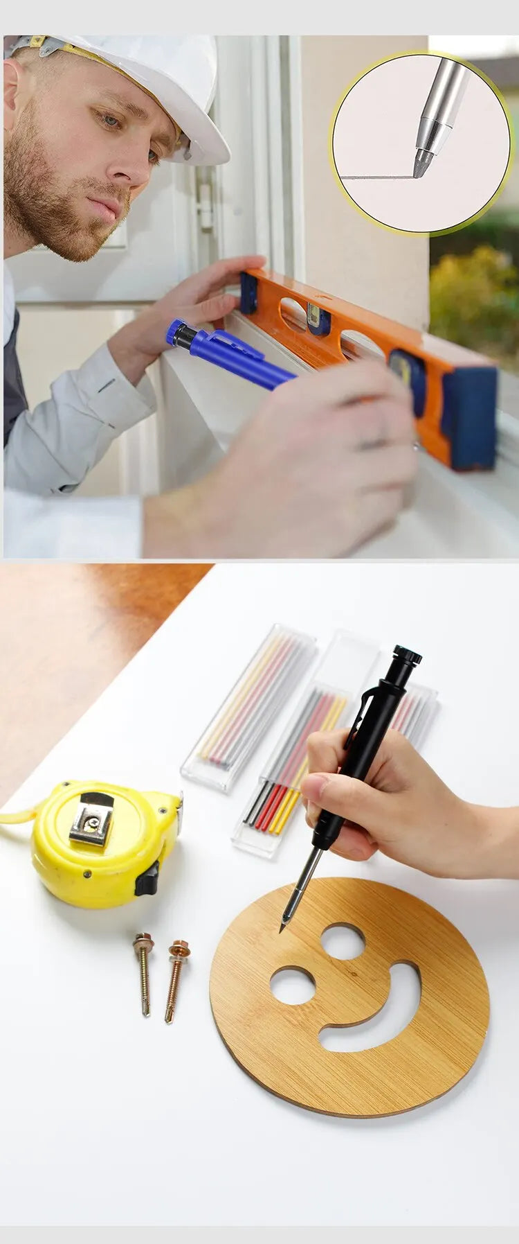 Solid Carpenter Pencil Set Woodworking Tools Mechanical Pencil 5 Colors Refill Construction Job Tools Carpentry Marking Scriber