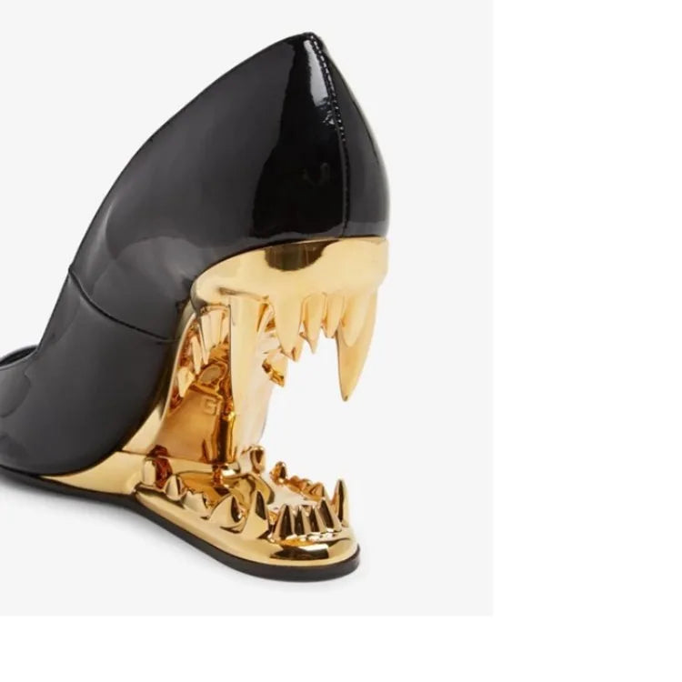 New Fashion Silver Gold Tiger Teeth Shaped High Heels Shose European American Runway Styles Banquet Wedding Bride Single Shoes