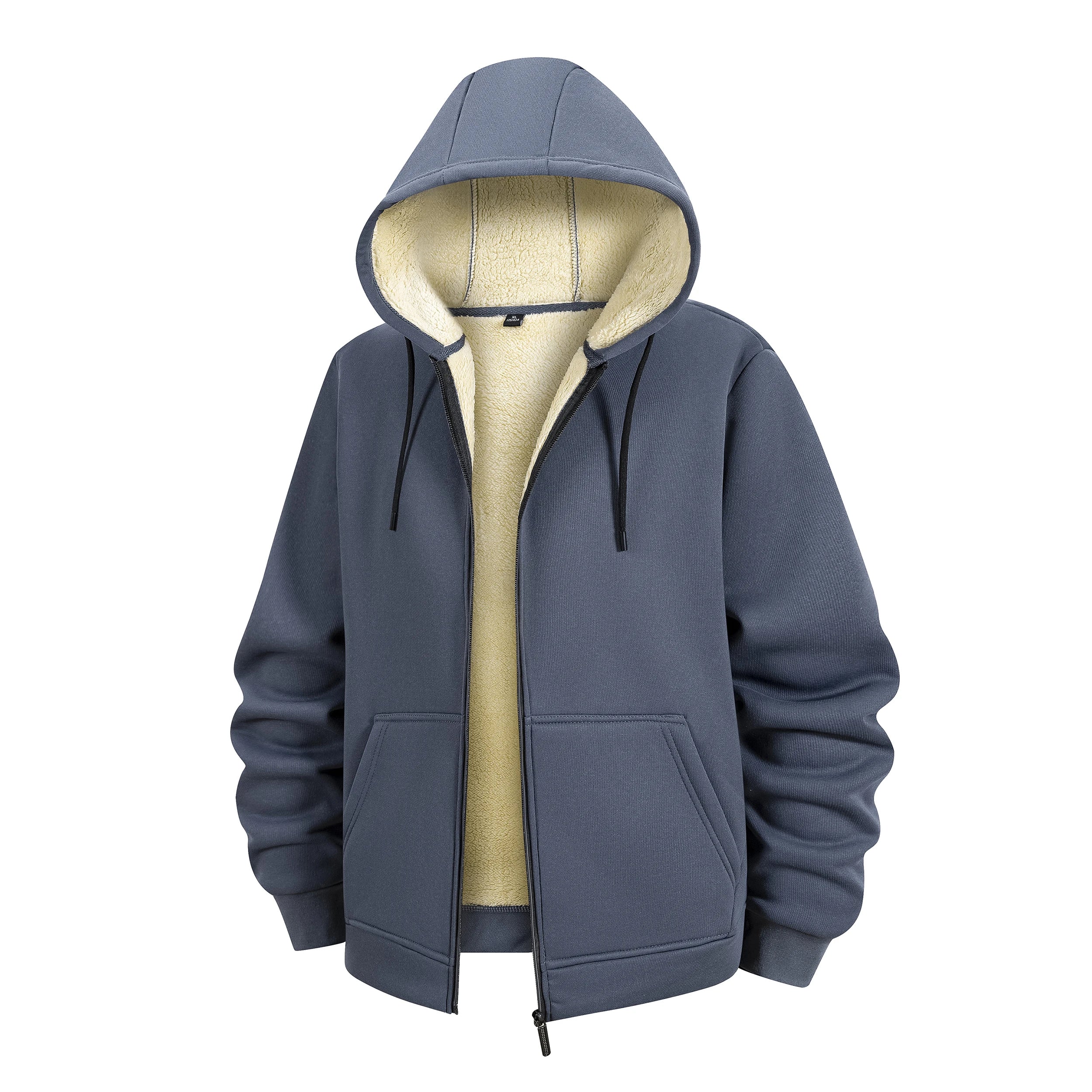 Winter Lambswool Coats Thicken Warm Jackets Long Sleeve Zipper Hoodies Casual Sports Fleece Black Coat Hooded Men Outdoor Jacket