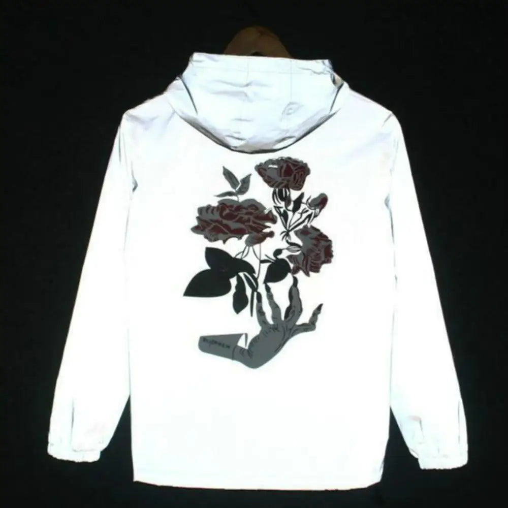 Men's Full Reflective Jacket Casual Women Windbreaker Hip Hop Hooded Coat Waterproof Printed Streetwear Night Shiny Jackets 5XL