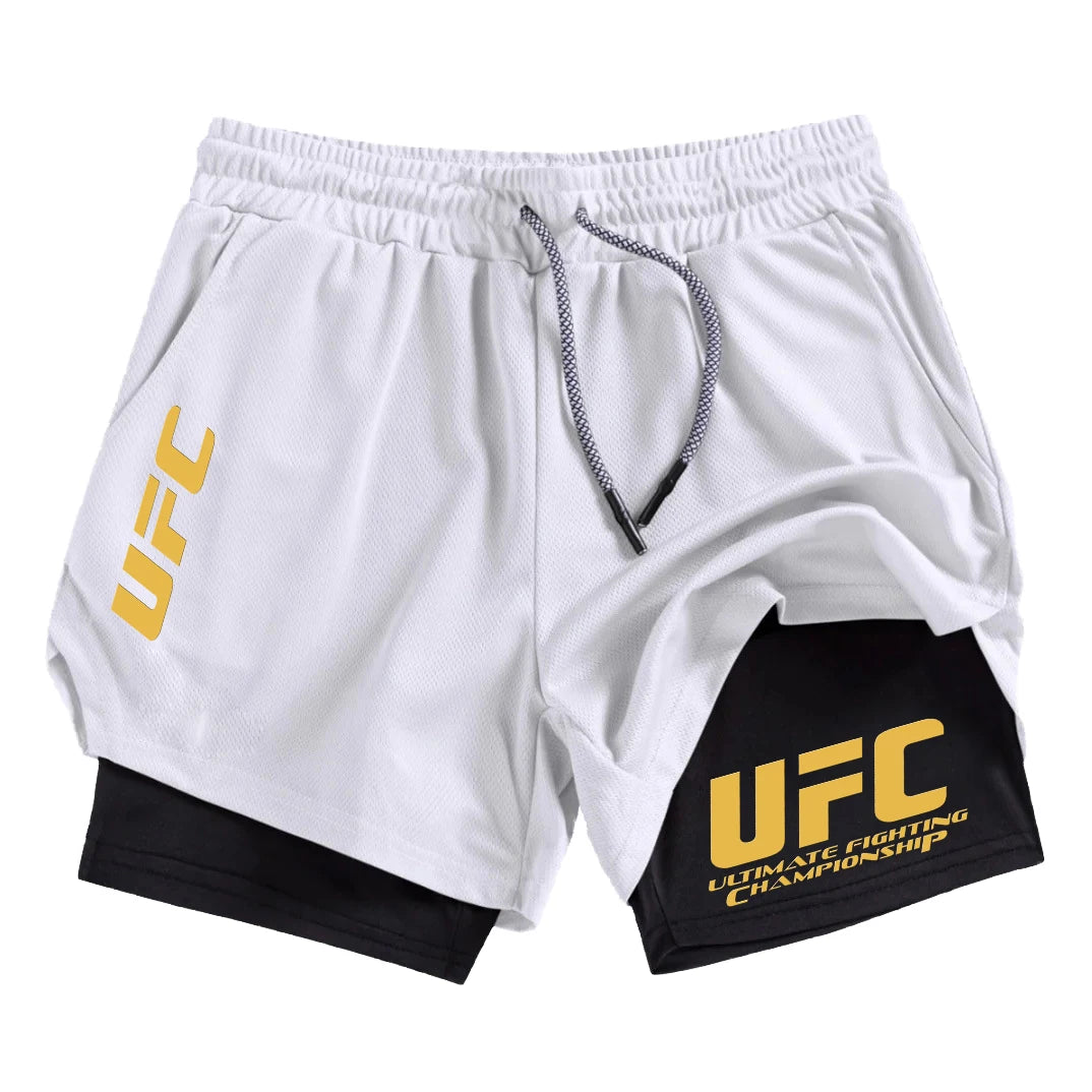 UFC two-in-one men's sports shorts, casual, quick-drying, double-layer breathable, suitable for summer running and fitness