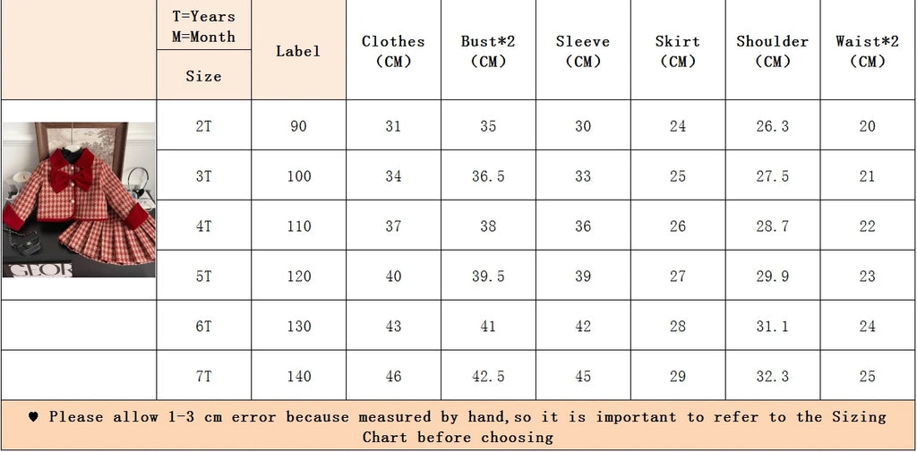 Children's Clothing Sets Red Plaid Bow Coat + Pleated Skirt Sets Winter Clothes for Girls Baby Girl Outfit Set Boutique Clothes