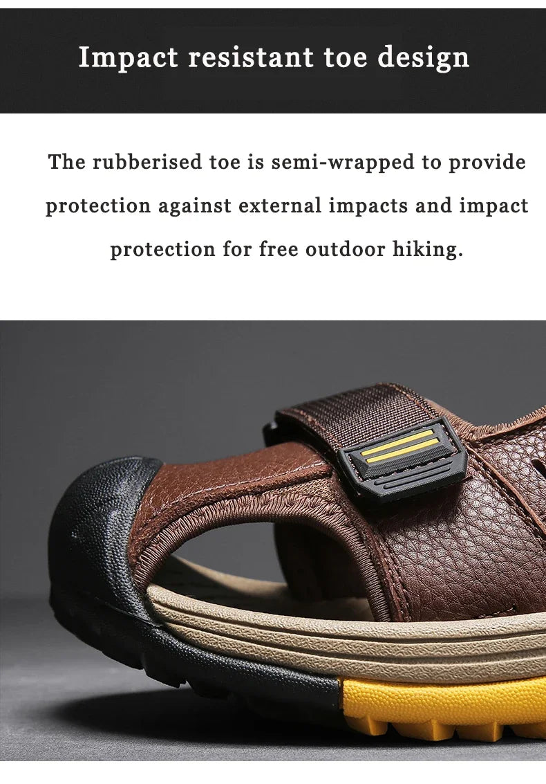 Summer Breathable Genuine Leather Men Sandals Waterproof Non-Slip Large Size flip flops Beach shose For Outdoor Anti-Collision