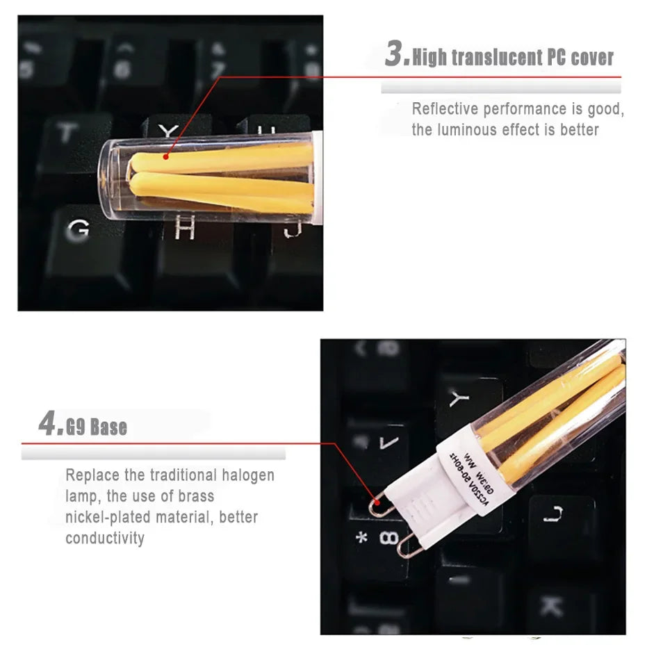 Dimmable G9 LED Bulb 110V 220V 2W 4W Filament COB lamp Replace 30W 40W Halogen Lights for Home Chandelier Lighting