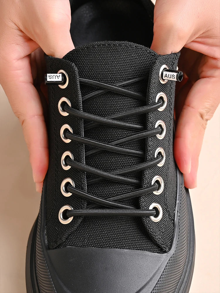 No Tie Shoe Laces Cylindrical buckle Black White Fashion Without Ties Elastic Laces Sneaker Kids Adult