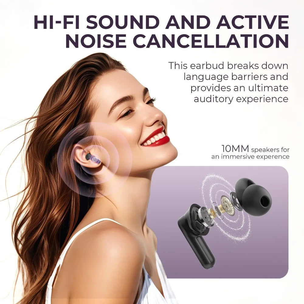 Real Time Translators Headphones with Touch Screen 144 Languages Translation Bluetooth 5.4 Earbuds Noise Cancelling Headset