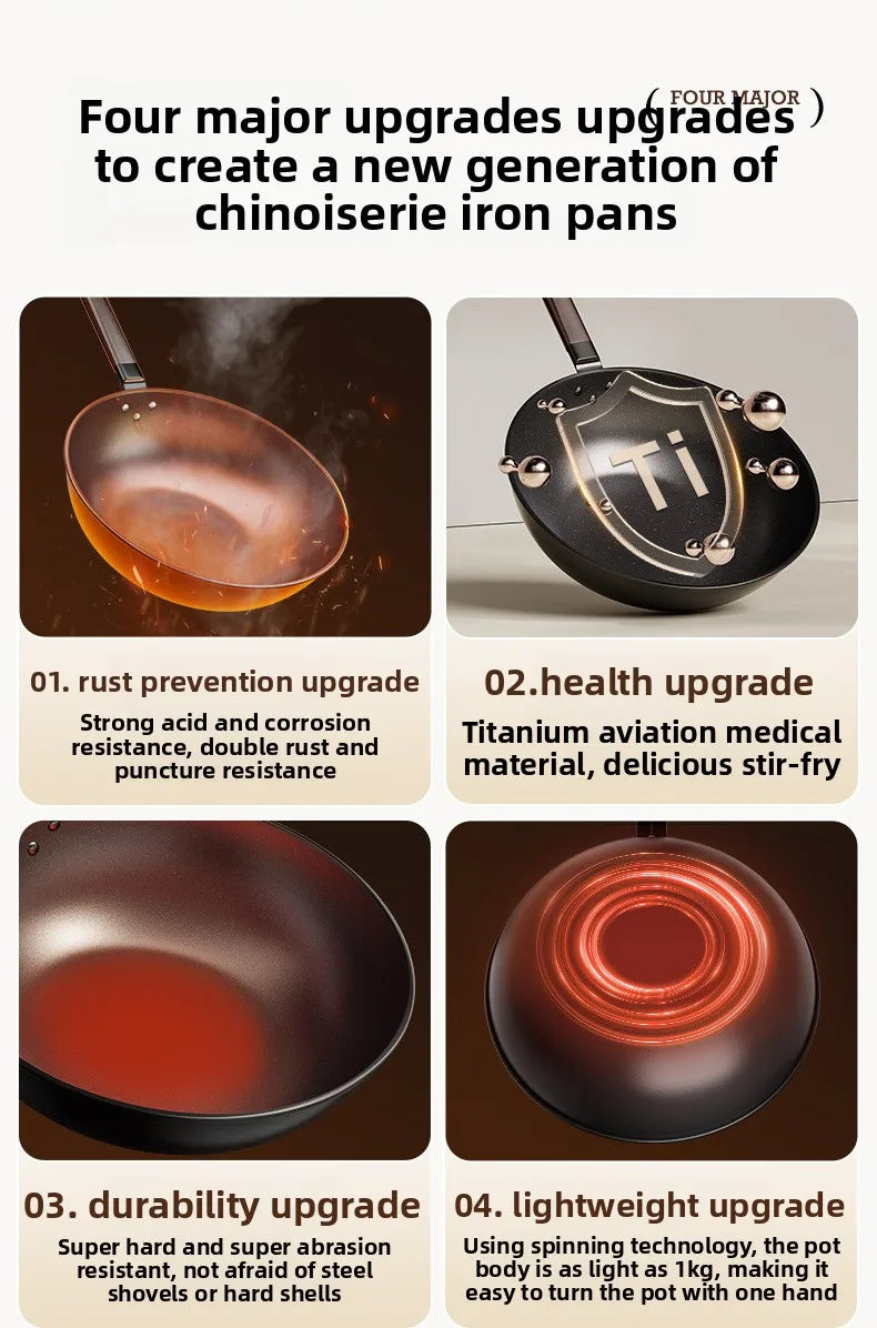 Iron pot without coating, flat bottomed pot already cooked, household induction cooker, gas stove, universal non stick pot