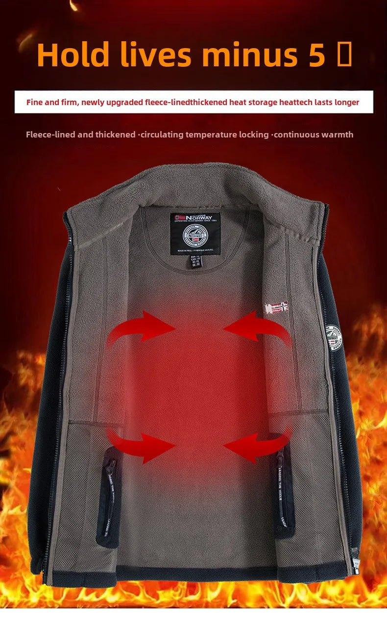 Outdoor Ski Fleece Jacket Men's Autumn And Winter Brand Thick Very Cold Plush Lapel Coat Casual Snow Windproof Sweatshirt Jacket