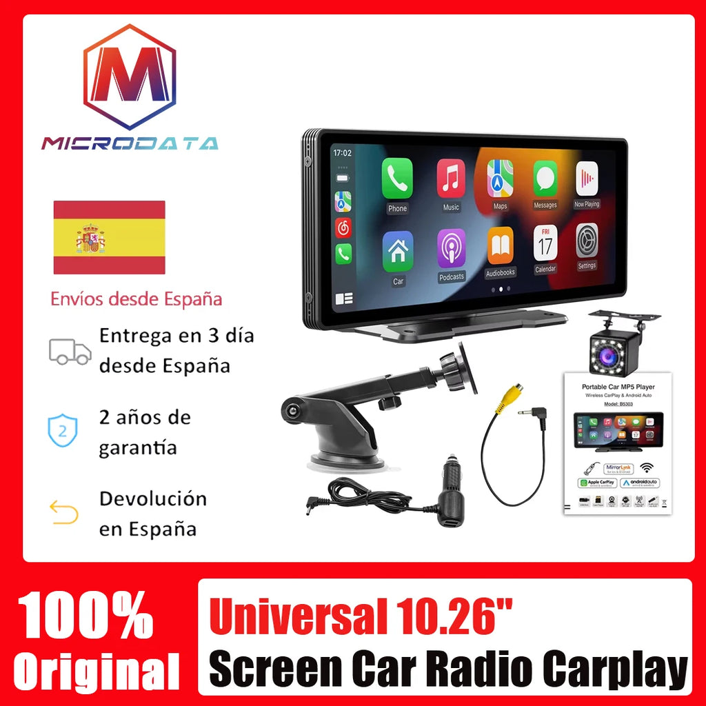 Universal 10.26" Screen Carplay Car Radio Multimedia WIFI Video Player Wireless Carplay Screen+12LED Camera for Apple or Android