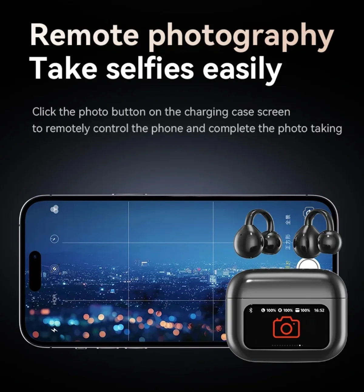 Wireless Ear Clip Earphones with Touch Screen 144 Languages AI Real Time Translation Headphones Smart Bluetooth Earbuds Device