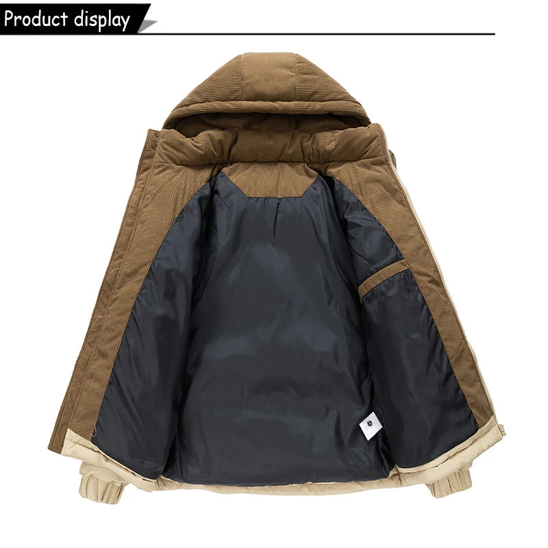 Autumn Winter Men Outdoor Removable Hooded Windbreak Jacket Coats Men Warm Outwear Casual Fashion Solid Parkas Jacket Male Tops