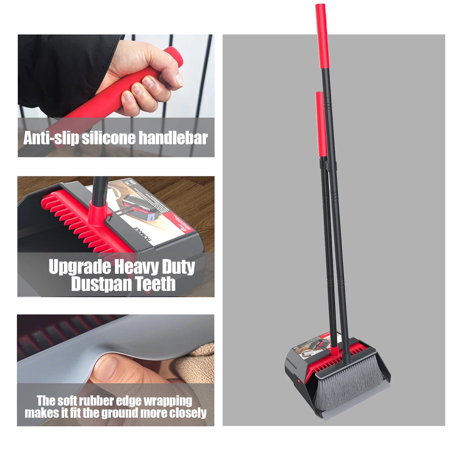 Household Broom and Dustpan set-Combination with Long Handle Foldable Duatpan and Floor Brush