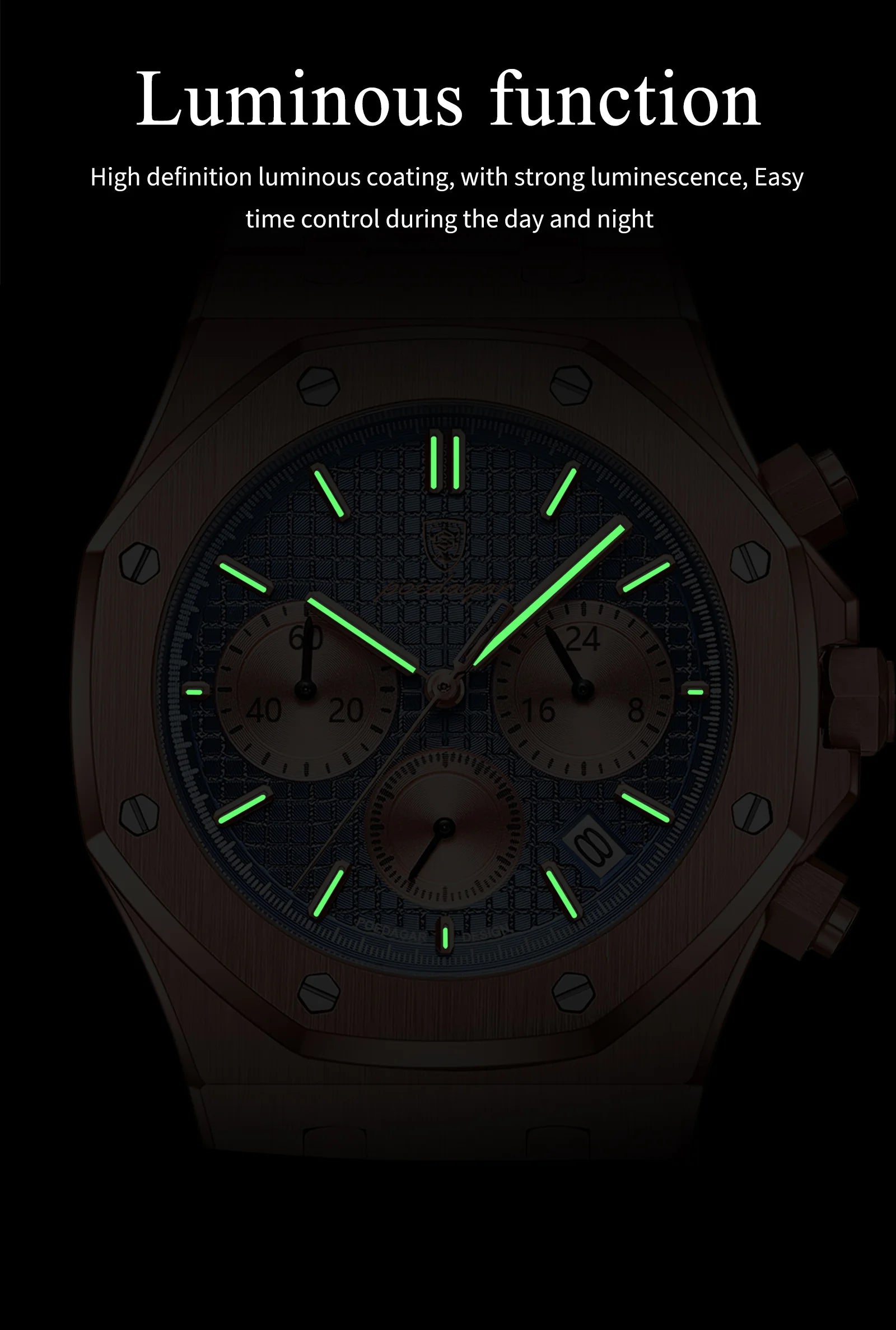 POEDAGAR Original Luxury Men's Watches Date Chronograph Stainless Steel Quartz Watch Waterproof Luminous Fashion Man Wristwatch
