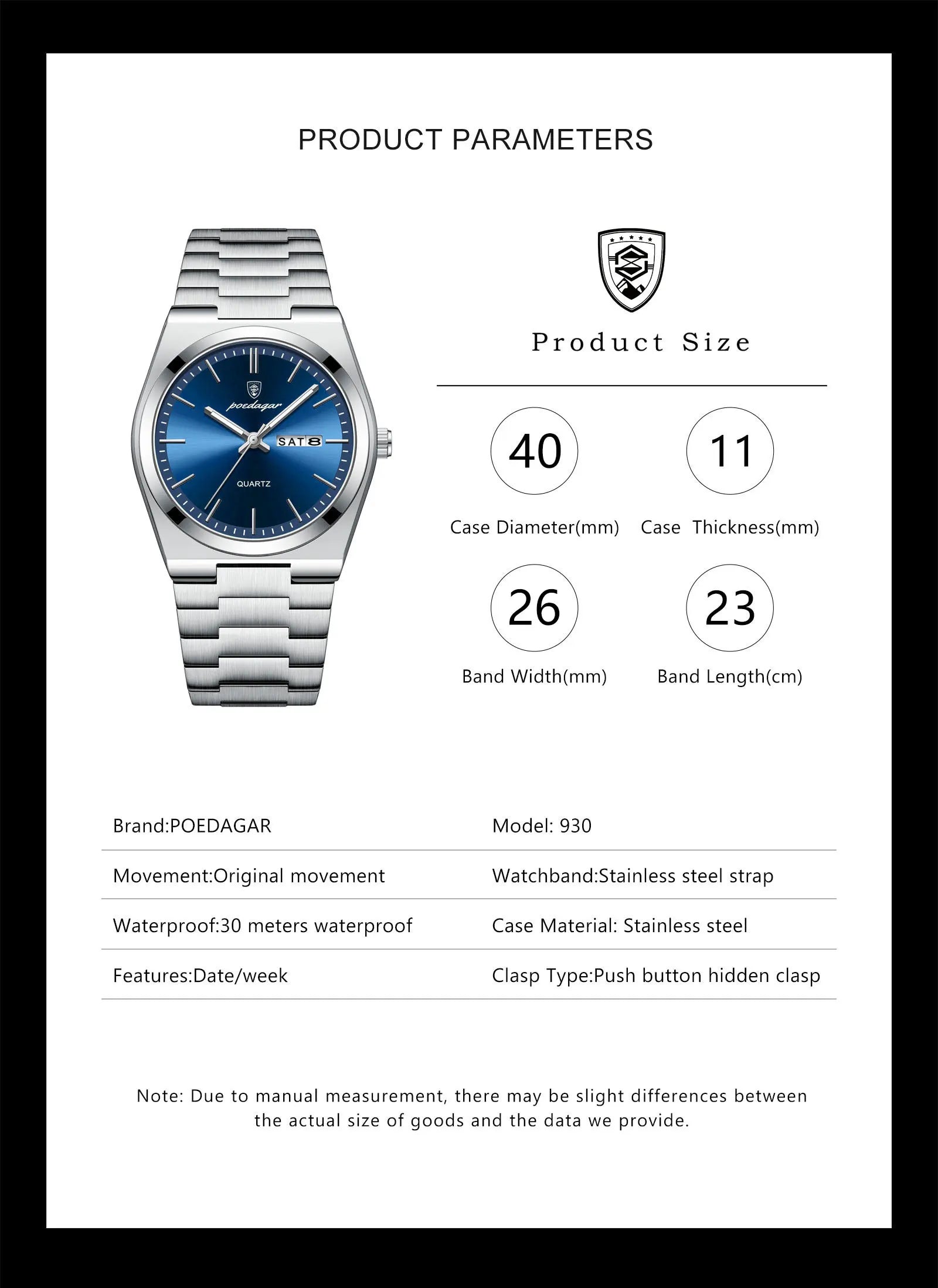 POEDAGAR Luxury Watches For Men Stainless Steel Waterproof Luminous Man Watch Date Week Fashion Casual Men's Quartz Watch Reloj